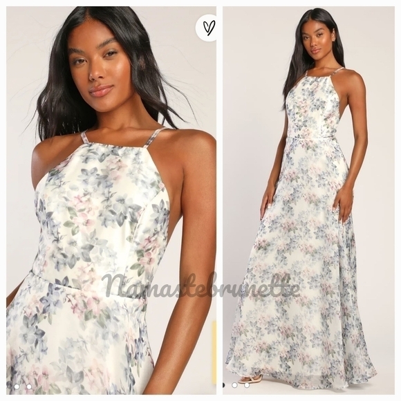 Nwt Lulu's Ivory Floral Print Backless Maxi Dress - Picture 9 of 16